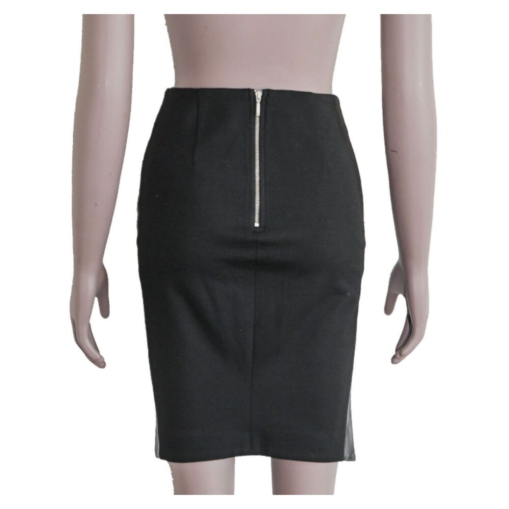 Nicholas Black Leather Pencil Skirt Front Slit Knee Length Fitted Womens Size S - Picture 3 of 4